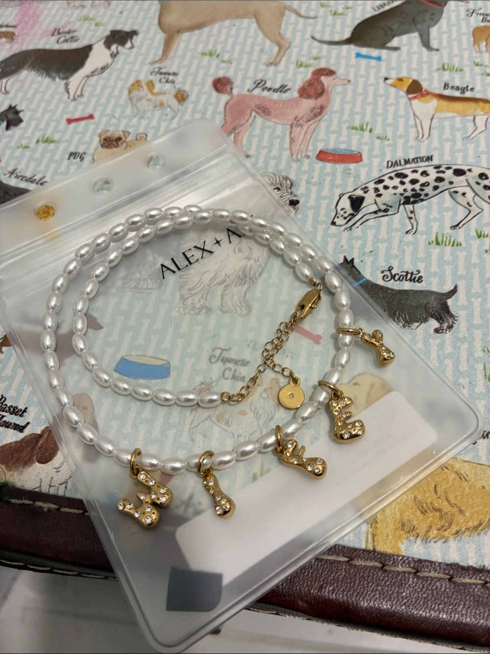 Alex and Ani White Pearl Bracelet Set with Gold Letter Charms